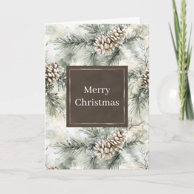 Green Pine Cones Christmas Card (Front)
