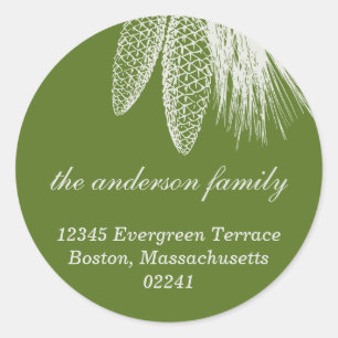 Green pine cones Christmas holiday address label