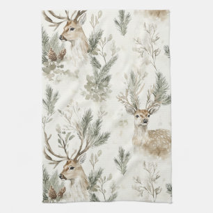 Green Pine Cones Deer Christmas Kitchen Towel