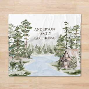 Green Pine Forest Family Lake House Cabin Fleece Blanket