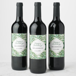 Green Pine Forest Holiday Wine Label