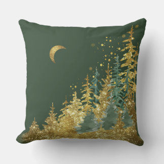 Green Pine Forest  Throw Pillow