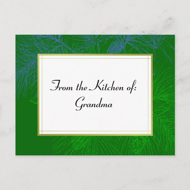 Green Pine Holiday Custom Recipe Card (Front)