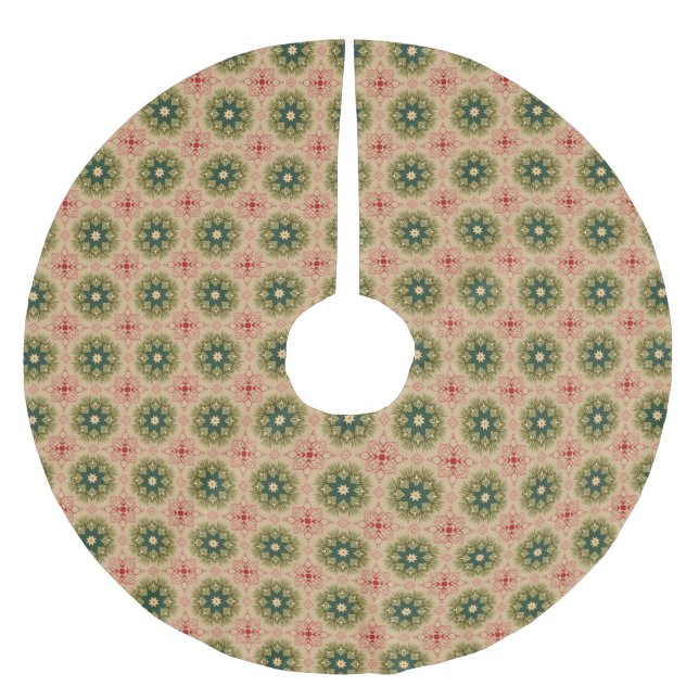 Green Pine Needles and Red Lace Tree Skirt (Front)