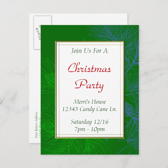 Green Pine Pattern Custom Christmas Party Postcard (Front/Back)