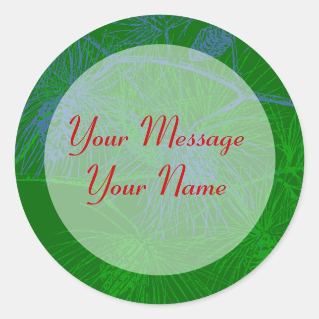 Green Pine Red Letters Personal Holiday Stickers (Front)