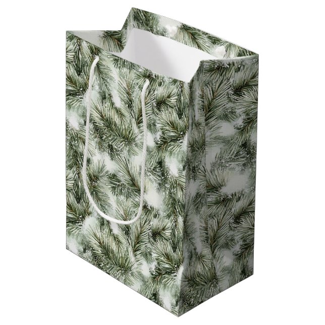 Green Pine Tree Christmas Medium Gift Bag (Front Angled)