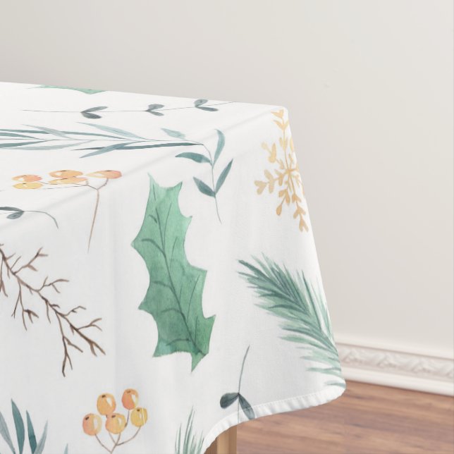 Green Pine Tree Christmas Watercolor Tablecloths (In Situ)