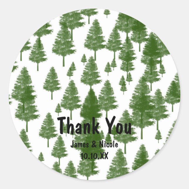 Green Pine Tree Rustic Country Favour Sticker (Front)