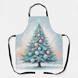 Green Pine Tree & Snowflakes Blue Orange Coral Apron