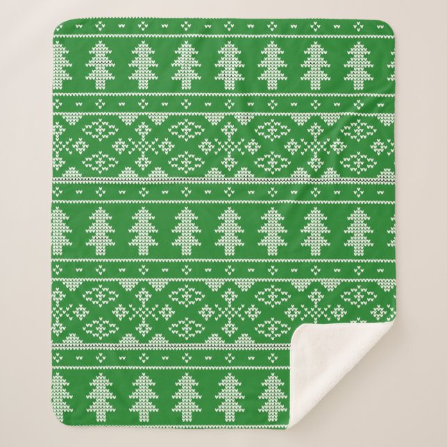 Green Pine Tree Sweater Knit Blanket (Front)