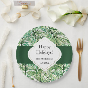 Green Pine Tree Watercolor Art Paper Plate