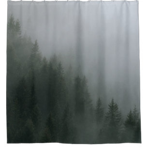 GREEN PINE TREES COVERED WITH FOG