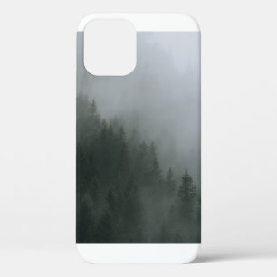GREEN PINE TREES COVERED WITH FOG iPhone 12 CASE