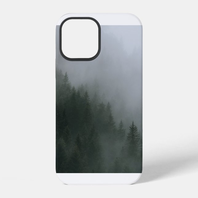 GREEN PINE TREES COVERED WITH FOG iPhone CASE (Back)