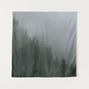 GREEN PINE TREES COVERED WITH FOG TAPESTRY