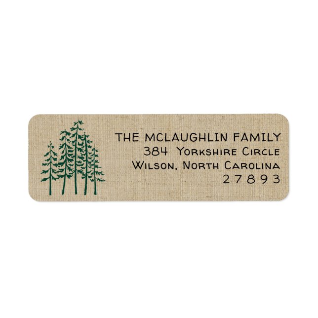 Green Pine Trees Rustic Holiday Address Label (Front)