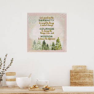 Green Pine Trees Serenity Prayer Poster