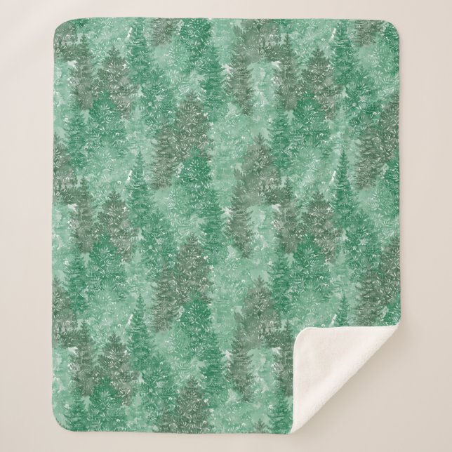 Green Pine Trees Sherpa Blanket (Front)
