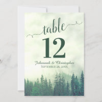 Green Pine Trees Wedding Table Number Card Large