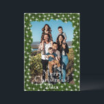 Green Pine Twinkle Lights Photo Personalized Holiday Card<br><div class="desc">Green pine boughs with faux twinkle lights frame bring this photo holiday card over-the-top adorable with "Merry Christmas" typography and date on the front and room on the reverse for your personal holiday sentiment and family name for all your family and friends.</div>