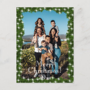 Green Pine Twinkle Lights Photo Personalized Holiday Postcard