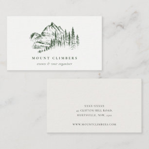 Green Pine Woods Mountain Sketch Climbing Camping Business Card