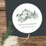 Green Pine Woods Mountain Sketch Climbing Camping Classic Round Sticker<br><div class="desc">For any further customisation or any other matching items,  please feel free to contact me at yellowfebstudio@gmail.com</div>