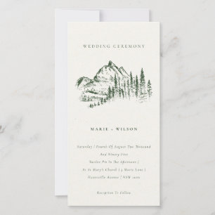 Green Pine Woods Mountain Sketch Wedding Invite