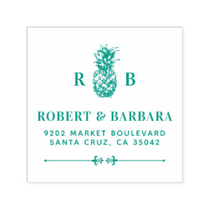 Green Pineapple   Wedding Initials Return Address Self-inking Stamp