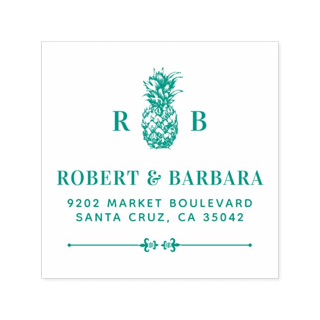 Green Pineapple | Wedding Initials Return Address Self-inking Stamp (Design)