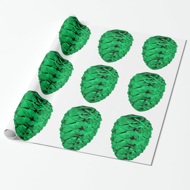 Green Pinecones Wrapping Paper (Unrolled)