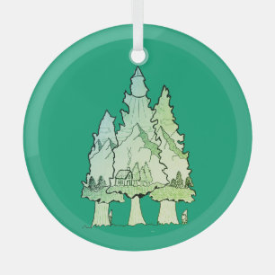 Green Pines  Glass Ornament
