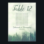 Green Pines Wedding Seating Chart Table Number<br><div class="desc">These beautiful wedding table number cards include a seating chart or a list of ten names making it even easier for your guests to find their tables. The rustic yet elegant design features a backdrop of green mountain pine trees shrouded in mist or fog. These cards are larger than standard...</div>