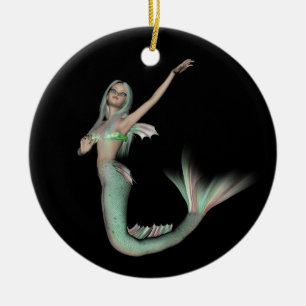 Green & Pink 3D Mermaid 4 Ceramic Ornament