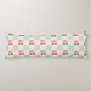 Green Pink Aesthetic Cherry Chequered Y2K Pattern Body Pillow