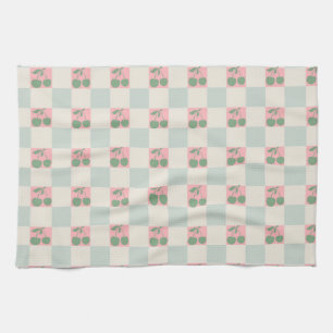 Green Pink Aesthetic Cherry Chequered Y2K Pattern Kitchen Towel