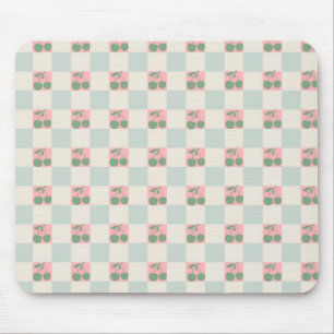 Green Pink Aesthetic Cherry Chequered Y2K Pattern Mouse Pad