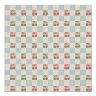 Green Pink Aesthetic Cherry Chequered Y2K Pattern Poster