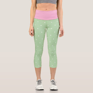 Green Pink and White Polka Dots Capri Leggings