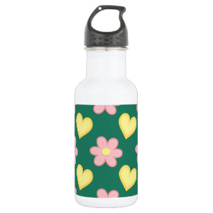Green, Pink, and Yellow Stitched Hearts & Flowers 532 Ml Water Bottle