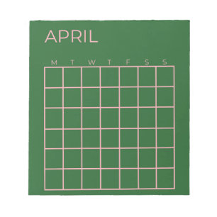 Green Pink April Undated Calendar for Organization Notepad