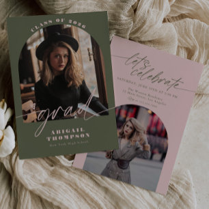 Green & Pink Arch Photo Script Graduation Invitation