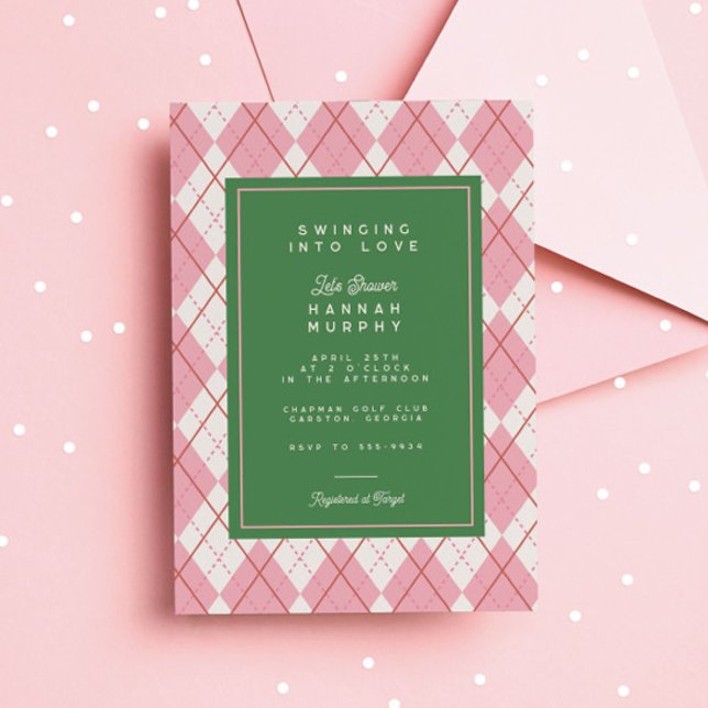 Green Pink Argyle Golf Swing Bridal Shower Invitation (Creator Uploaded)