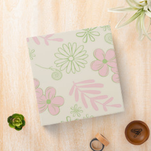 Green Pink Beige Retro Y2K 70s Flower Pattern Binder