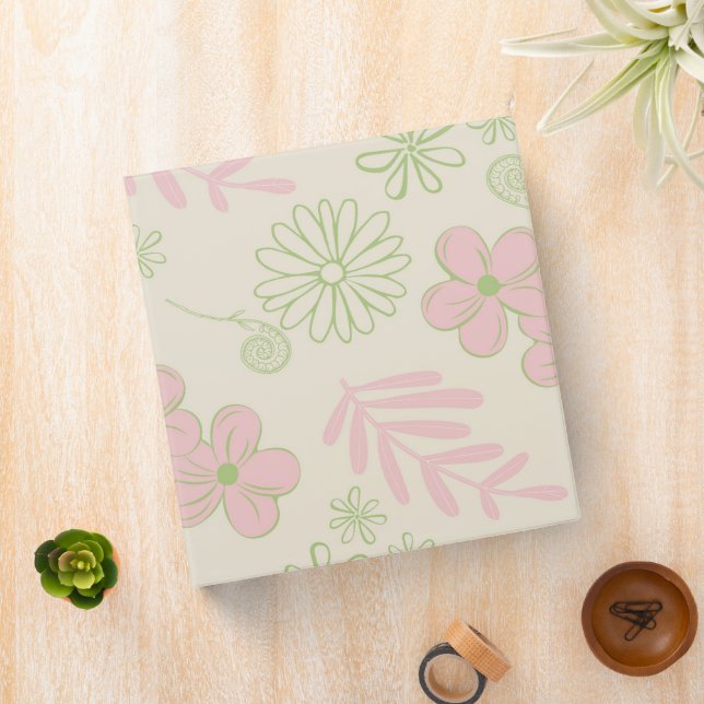Green Pink Beige Retro Y2K 70s Flower Pattern Binder (In Situ)