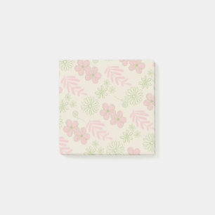 Green Pink Beige Retro Y2K 70s Flower Pattern Post-it Notes