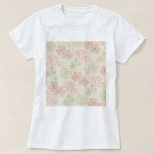 Green Pink Beige Retro Y2K 70s Flower Pattern T-Shirt