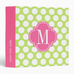 Green & Pink Big Polka Dots Monogrammed Binder