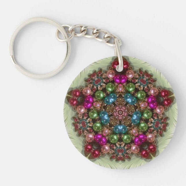 Green Pink Blue Bright Circular ~ Christmas ~  Keychain (Front)